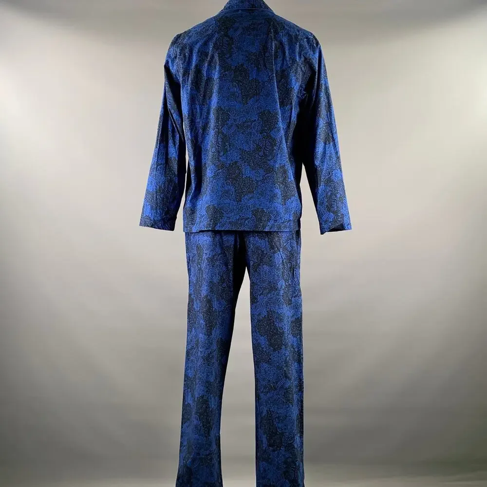 ROBERT GRAHAM Size XL Blue Black Floral Cotton Camp Pajama Set